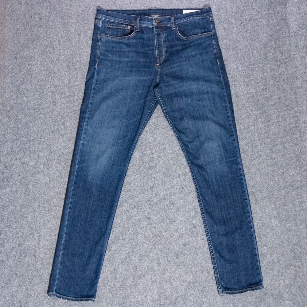 Rag & Bone Fit 2 Slim Jeans in Clean Worn Blue Men's 36x34 Dark Stretch Button